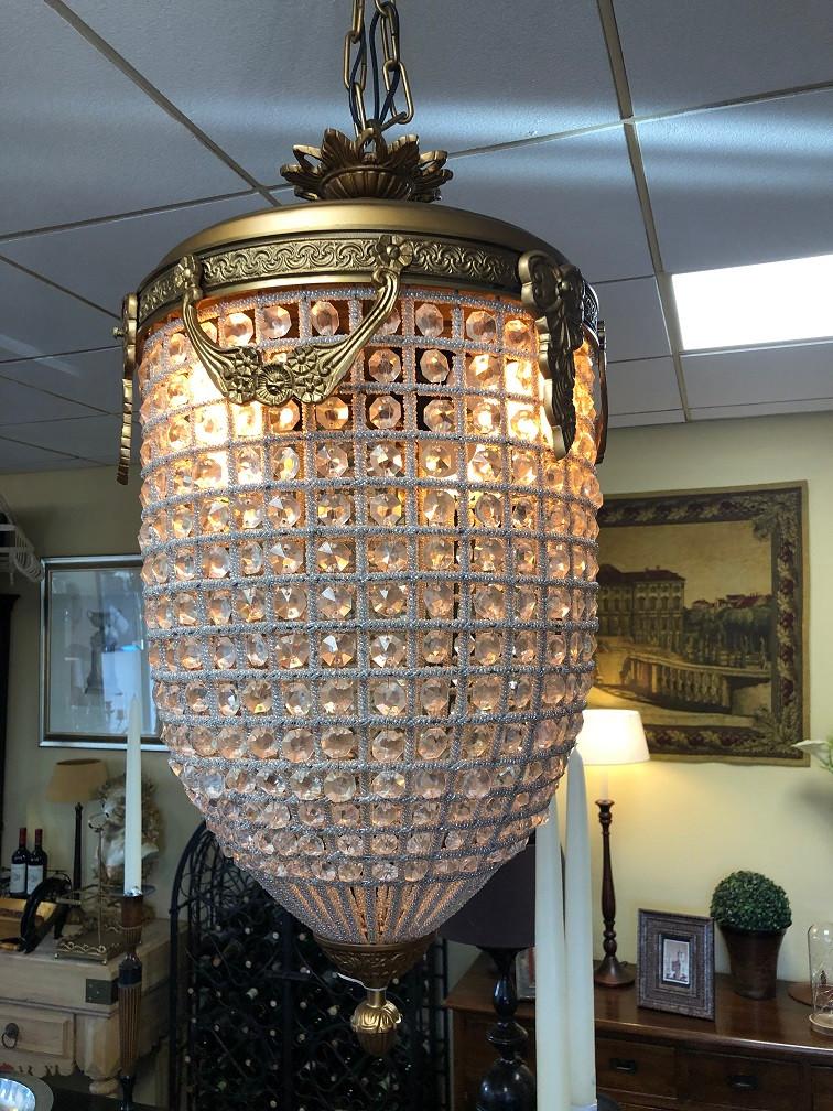 Nieuwe XL koperen hanglamp LUCHTER Eichholtz model Emperor, Ophalen, Zo goed als nieuw, Glas