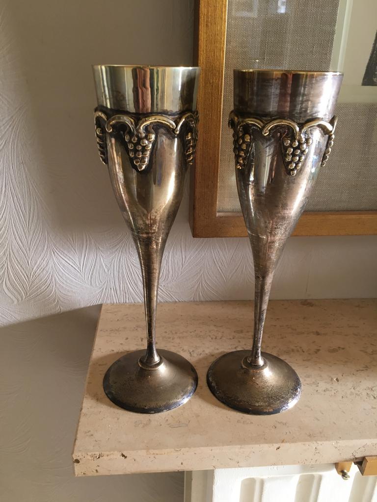 2 verzilverde drinkbekers, Antiek en Kunst, Ophalen, Zilver