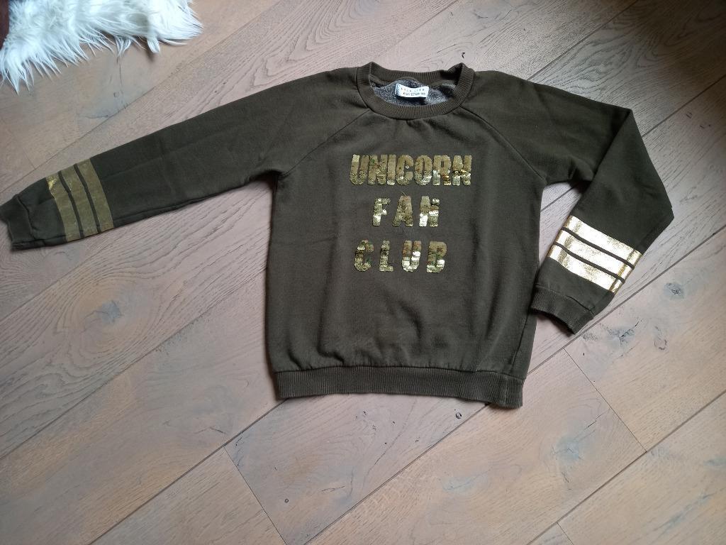 Maat 140 : sweater kaki met gouden pailletjes Lola Liza, Ophalen of Verzenden, Zo goed als nieuw, Meisje, Trui of Vest