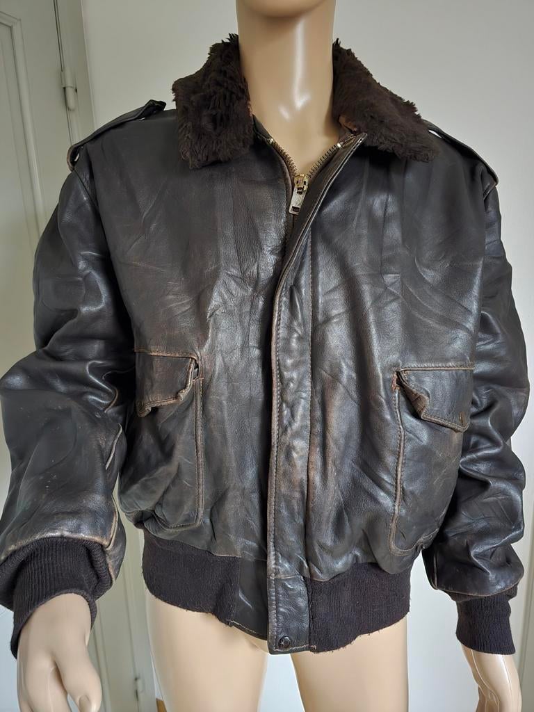 Blouson aviateur G-1 Schott Vintage L, Schott, Taille 52/54 (L), Brun, Porté
