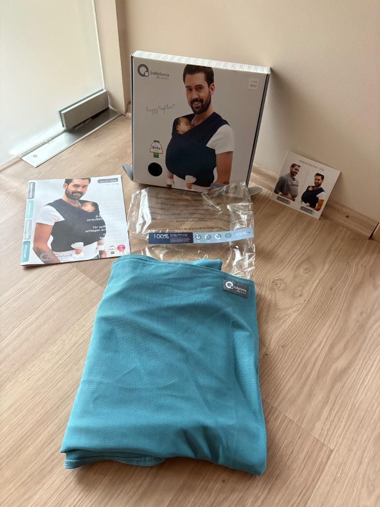 Babylonia draagdoek tricot-slen cool, aqua sea blue, Kinderen en Baby's, Draagdoek, Zo goed als nieuw, Buik, Rug of Zij, Ophalen