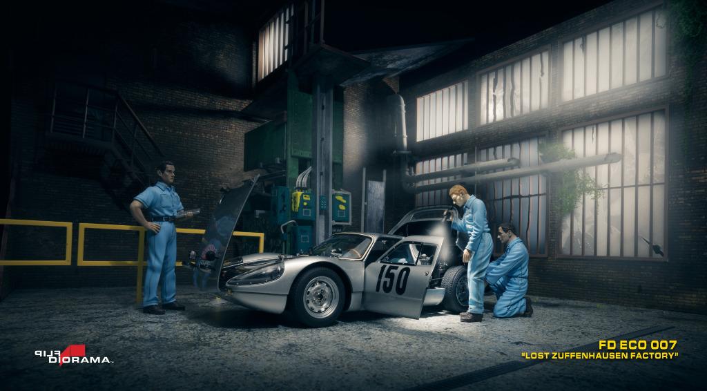 FLIPDIORAMA ECO 007 LOST ZUFFENHAUSEN FACTORY 1:18, Ophalen of Verzenden, Nieuw, Groter dan 1:35, Diorama