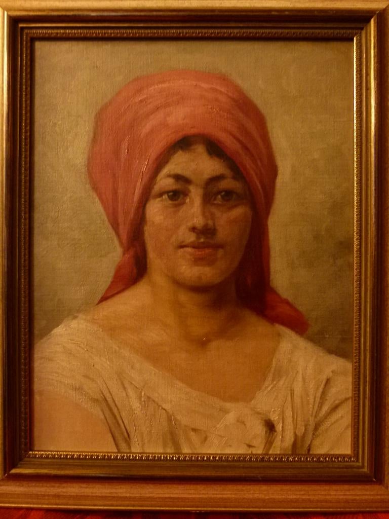 antiek portret op `` Dame met hoofddoek``paneel, Antiek en Kunst, Ophalen