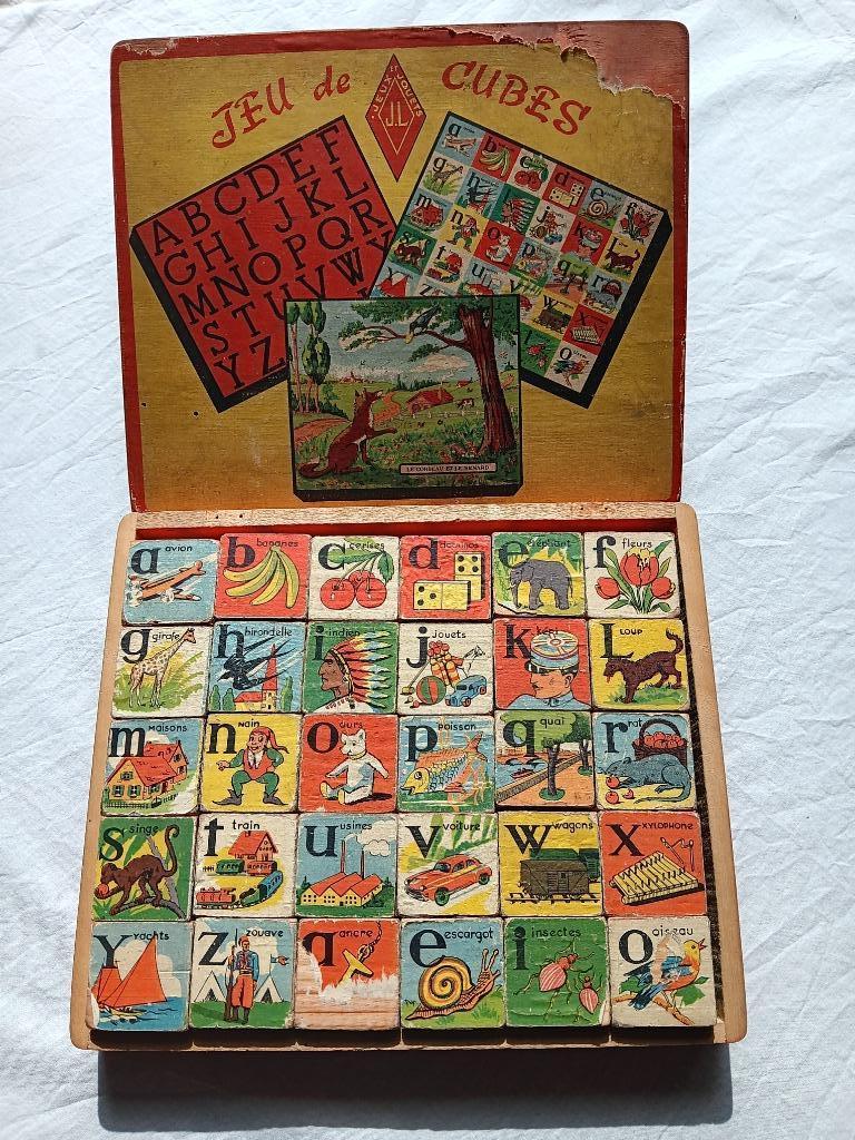 Vintage Franse lithografische blokpuzzel, ca. 1950, Antiek en Kunst, Antiek | Speelgoed, Ophalen of Verzenden