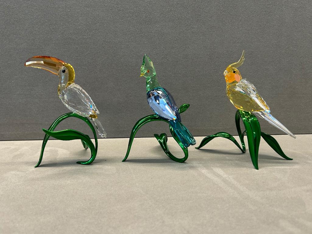 Swarovski Idyllia Set van 3, Valkparkiet, Toekan, Toerako, Verzamelen, Ophalen of Verzenden, Nieuw, Figuurtje