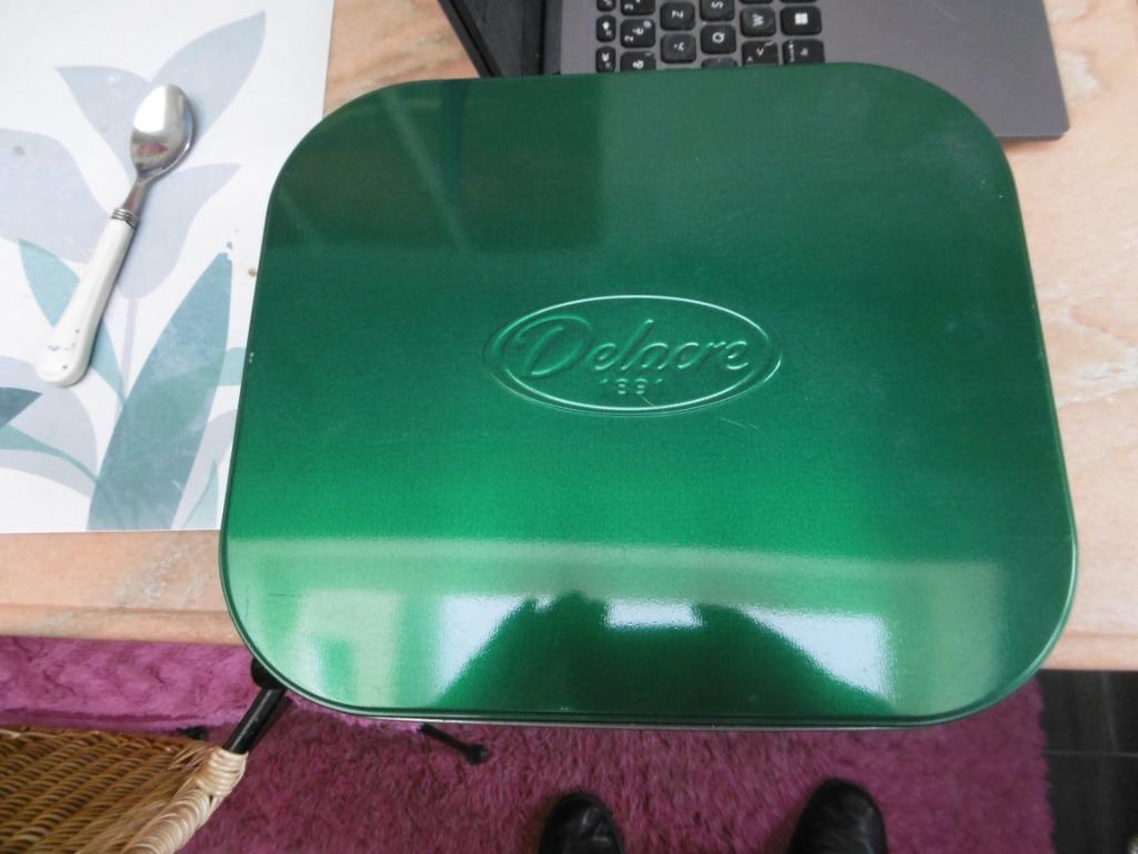 blik, blikken doos van delacre, groen, als nieuw, Ophalen of Verzenden, Zo goed als nieuw, Koek(jes), Overige merken