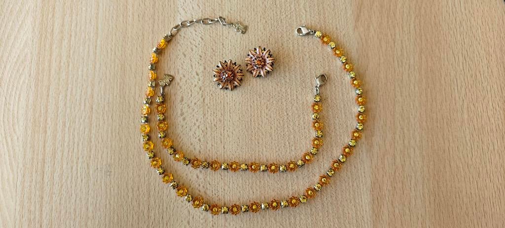 Collier+Bracelet+Boucles d'oreilles, Bijoux, Sacs & Beauté, Colliers, Enlèvement ou Envoi, Comme neuf, Orange, Avec strass