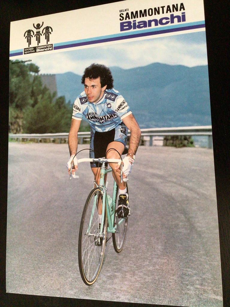 Poster wielerkaart 1985 team bianchi moreno argentin, Verzenden, Zo goed als nieuw