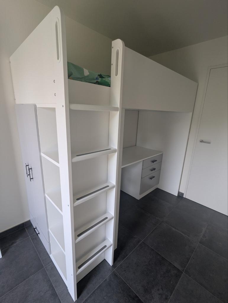 Småstad hoogslaper eenpersoons met bureau (wit/grijs), 100 cm, 210 cm, 180 à 200 cm, Enlèvement