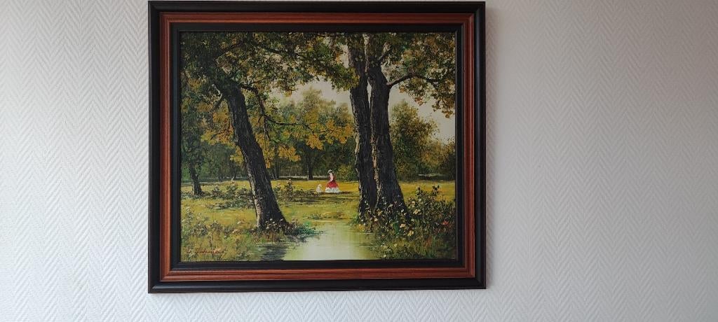 Schilderij boslandschap 61x51 (met kader 73.5x63.5), Antiek en Kunst, Kunst | Schilderijen | Klassiek, Ophalen
