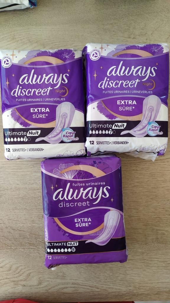 Serviettes Always discreet ULTIMATE nuit n 7 et 8, Divers, Matériel Infirmier, Neuf, Enlèvement ou Envoi