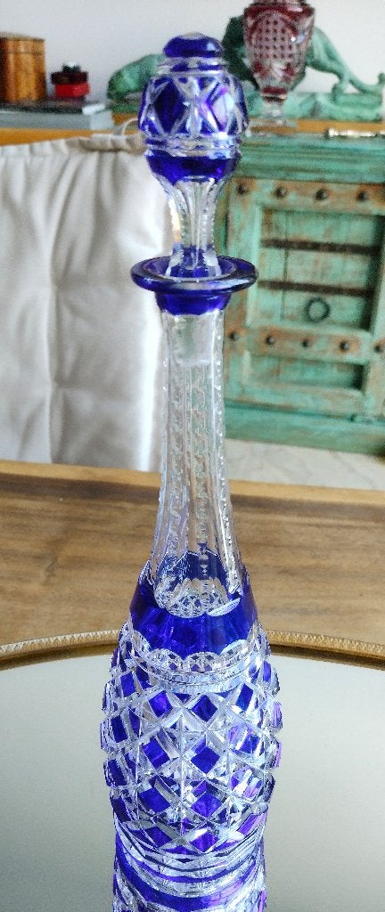 Val Saint lambert rare carafe liqueur Carlton bleu cobalt, Antiquités & Art, Enlèvement ou Envoi