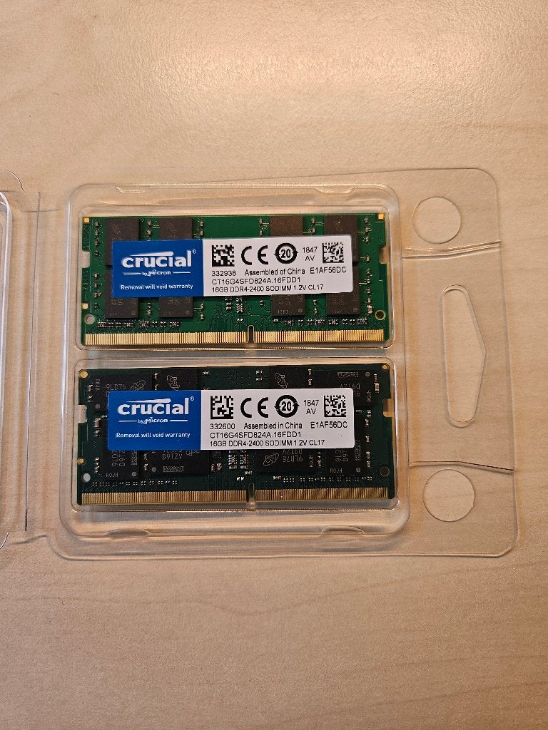 CRUCIAL DDR4 2x16GB 2400 Mhz, 32 GB, DDR4, Ophalen of Verzenden, Zo goed als nieuw