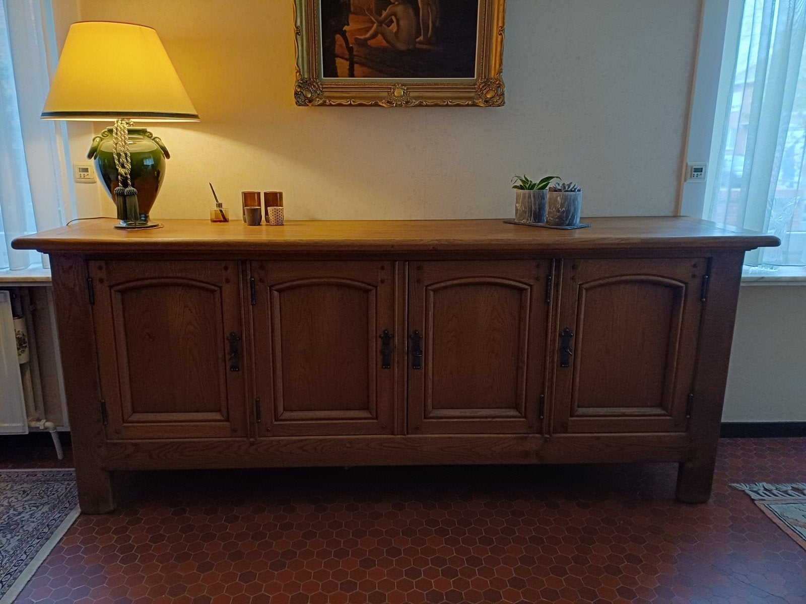Massief dressoir, broodkast, tafel en 6 stoelen, Antiek en Kunst, Ophalen