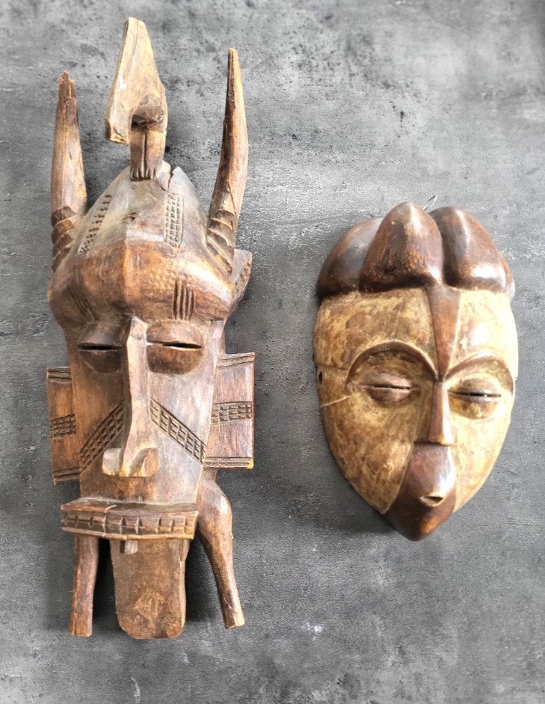 2 oude maskers uit Afrika, Ophalen of Verzenden