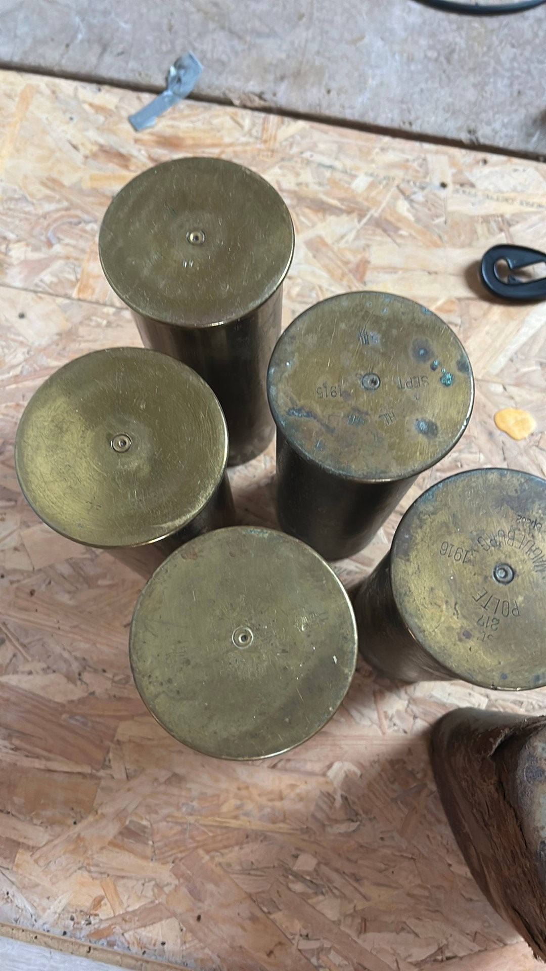 5 obussen WO1, Collections, Objets militaires | Général, Enlèvement ou Envoi
