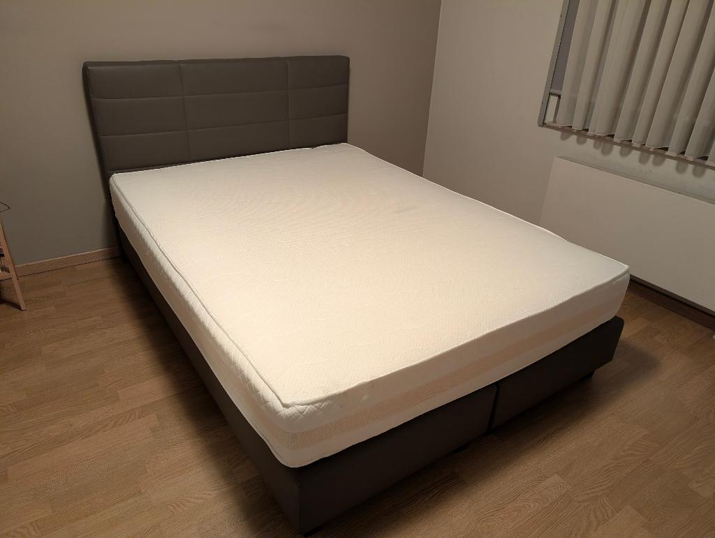 Boxspring | 160x220 | Taupe | incl. matras, Huis en Inrichting, Ophalen, Gebruikt, Overige kleuren, Tweepersoons