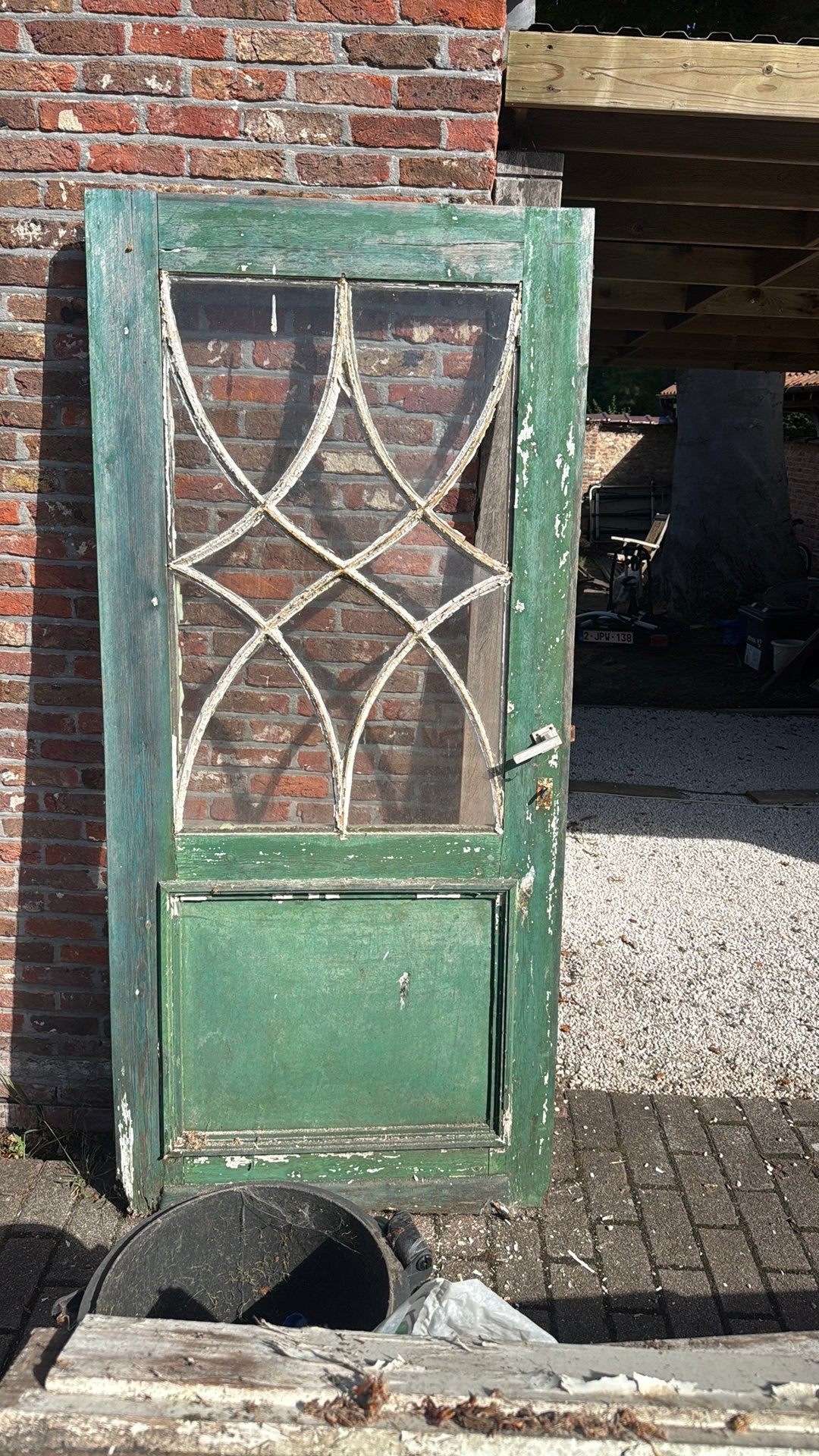 Oude houten deur met glas, Moins de 200 cm, Porte intérieure, Enlèvement, Bois