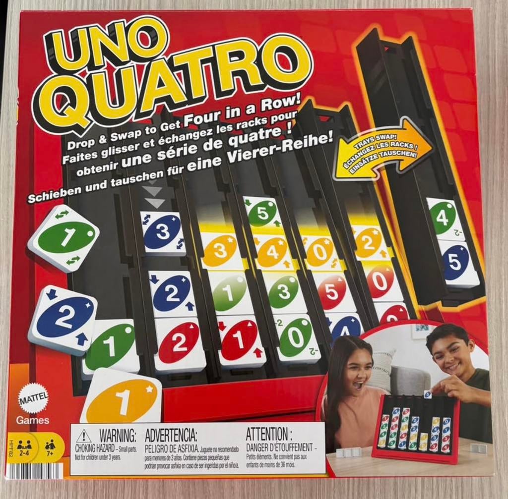 Gezelschapsspel Uno Quatro. Vier op een rij., Hobby en Vrije tijd, Gezelschapsspellen | Overige, Ophalen, Zo goed als nieuw