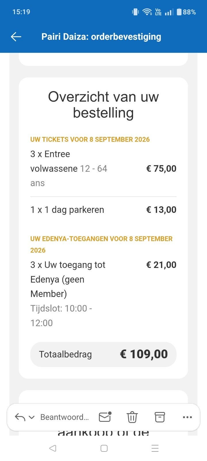 Tickets Pairi Daiza + Edenya + parkeerticket, Tickets en Kaartjes, Recreatie | Dierentuinen, Drie personen of meer, Ticket of Toegangskaart