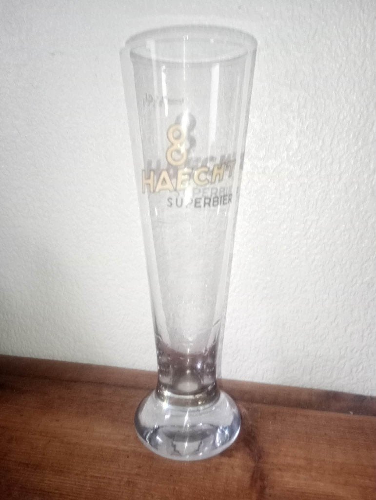 Brasserie bière verre flûte Haecht 8 Superbier émaillée, Collections, Marques de bière, Enlèvement ou Envoi, Comme neuf, Verre ou Verres