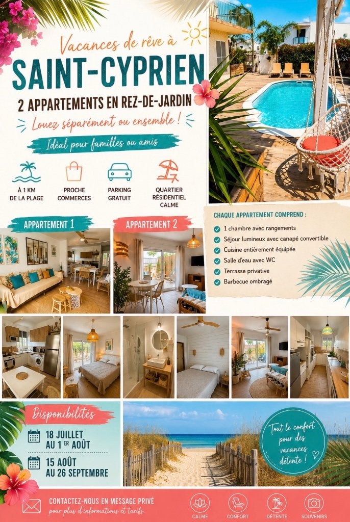Appartement quartier présidentiel, grande terrasse. Piscine., Propriétaire, Village, 1 chambre, Animaux domestiques acceptés