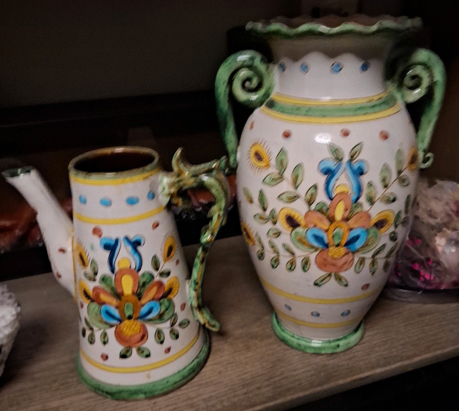 handgeschilderd Majolica vaas en Kan., Antiek en Kunst, Antiek | Vazen, Ophalen