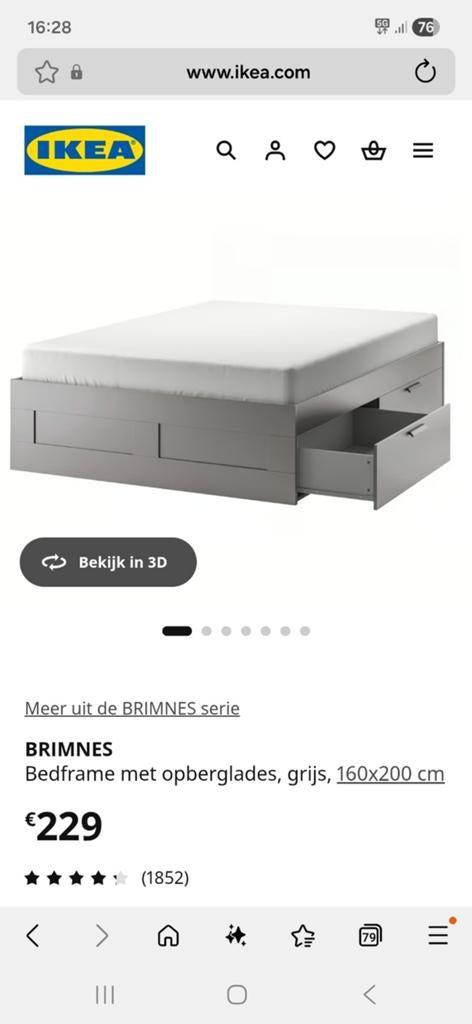 Brimnes bedframe met lattenbodem ´zwart´, Huis en Inrichting, Slaapkamer | Bedden, Ophalen, Gebruikt, Zwart, Tweepersoons