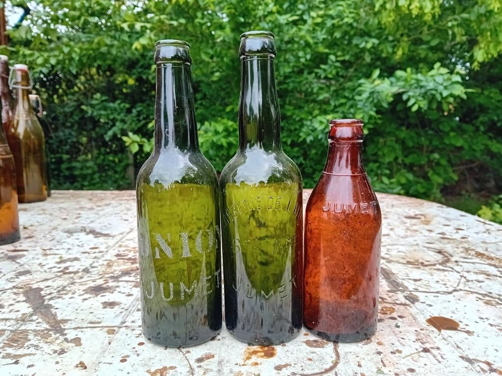 Oude vintage bierflessen brouwerij Union Jumet, Ophalen of Verzenden