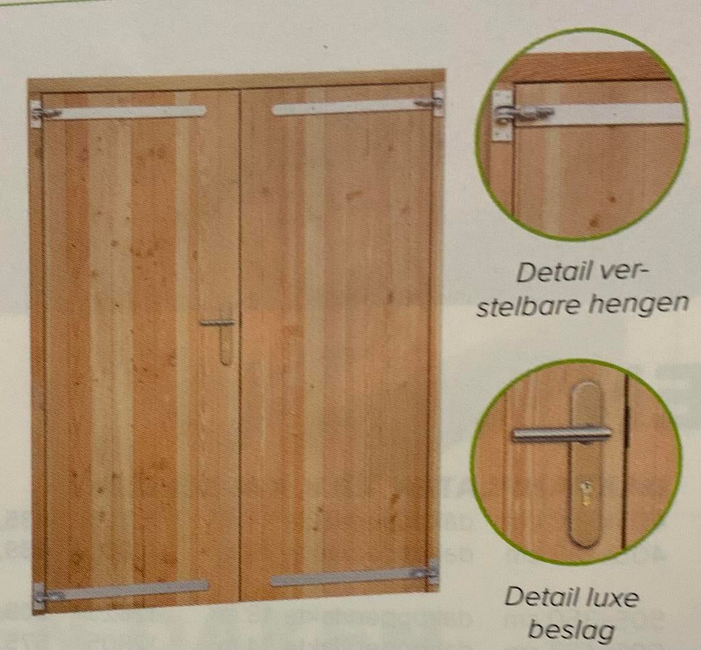 Hillhout douglas dubbele deur tuinhuis incl beslag, Ophalen, Zo goed als nieuw, Hout