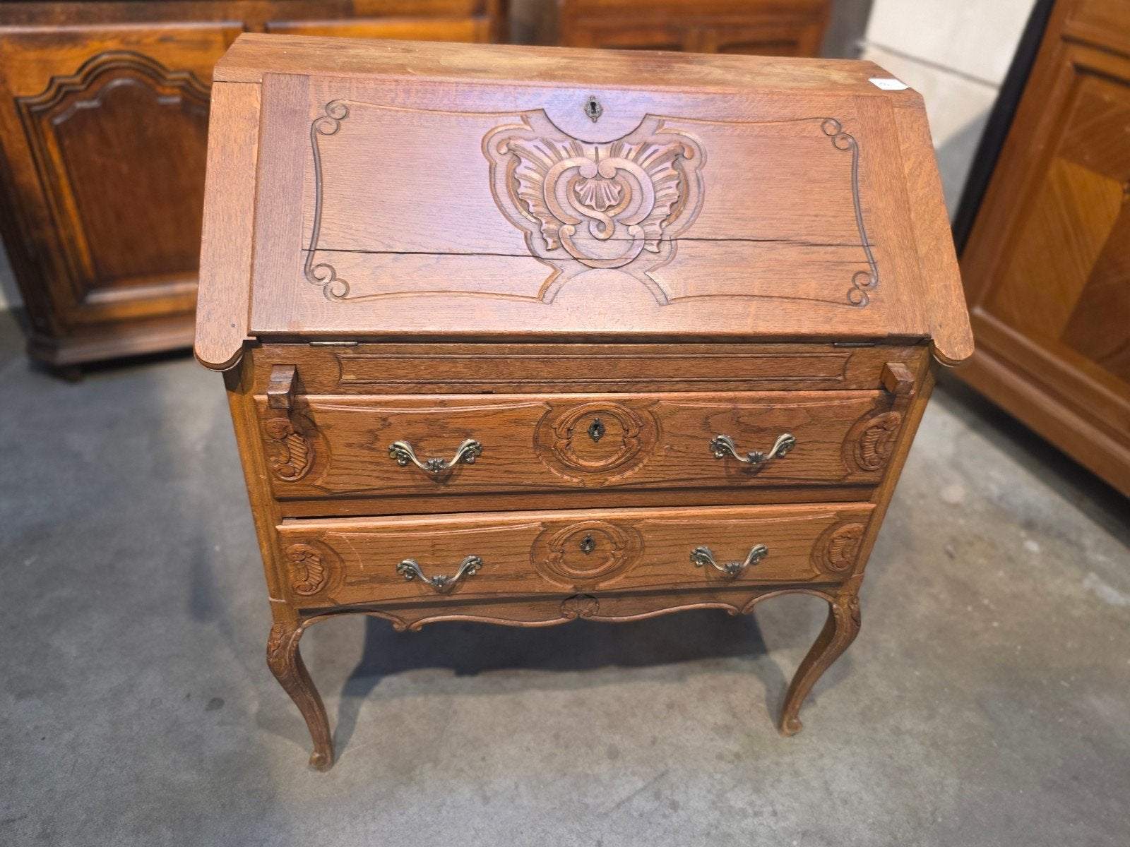 Antiek eiken secretaire met klep en laden, Huis en Inrichting, Bureaus, Ophalen