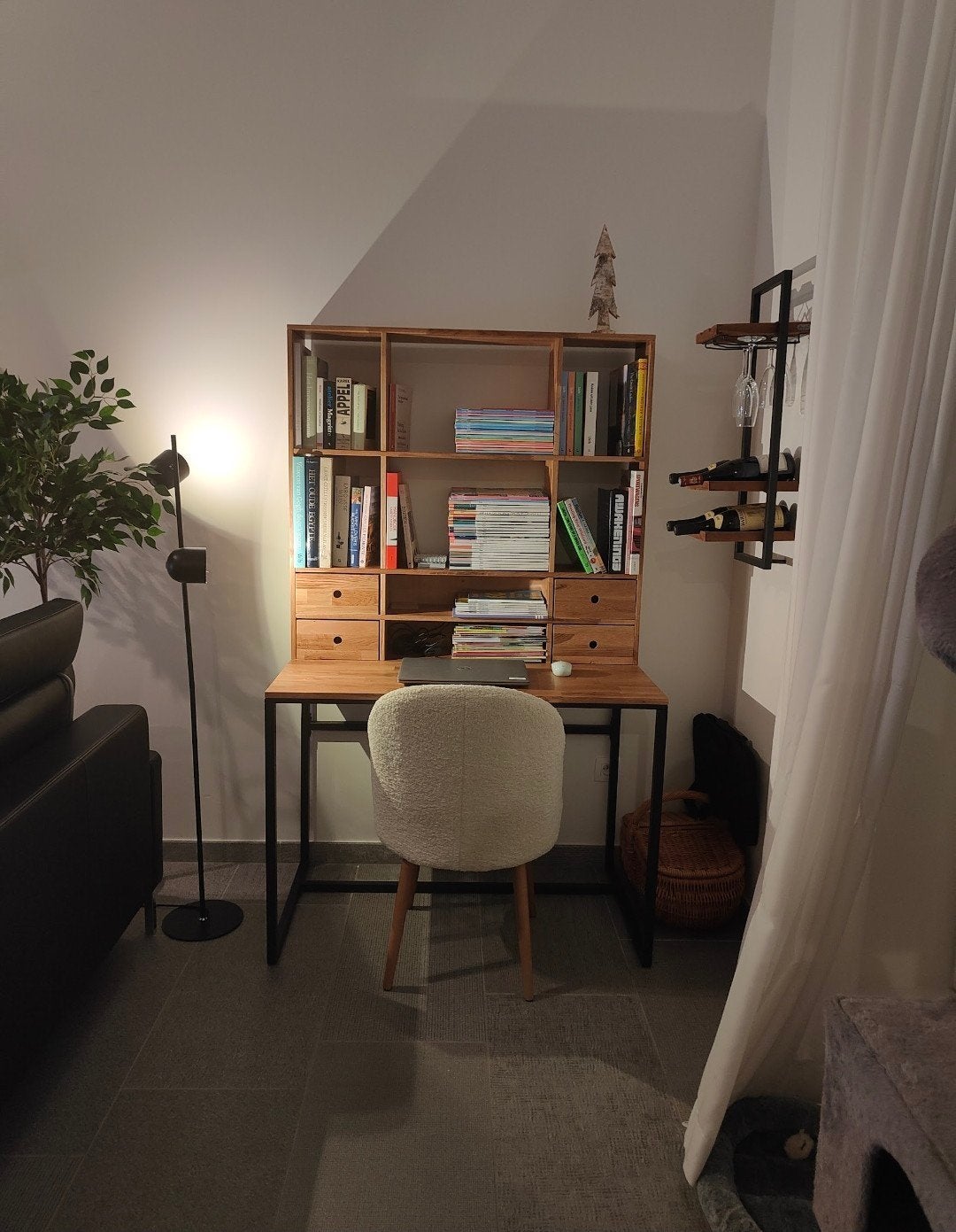 Bureau La Redoute Hiba met opzetstuk, eik/zwart, 105 cm, Ophalen, Opbergruimte, Zwart