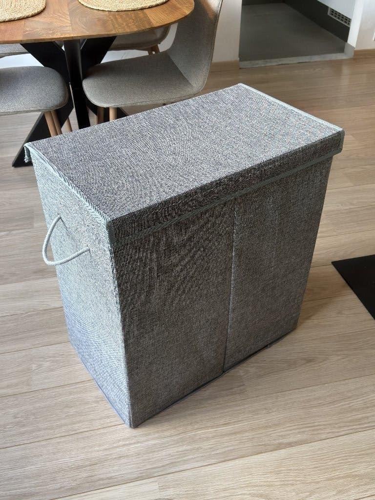 Grote wasmand / wasbox met deksel en 2 vakken - Grijs, Ophalen, Gebruikt, Grijs, Wasmand