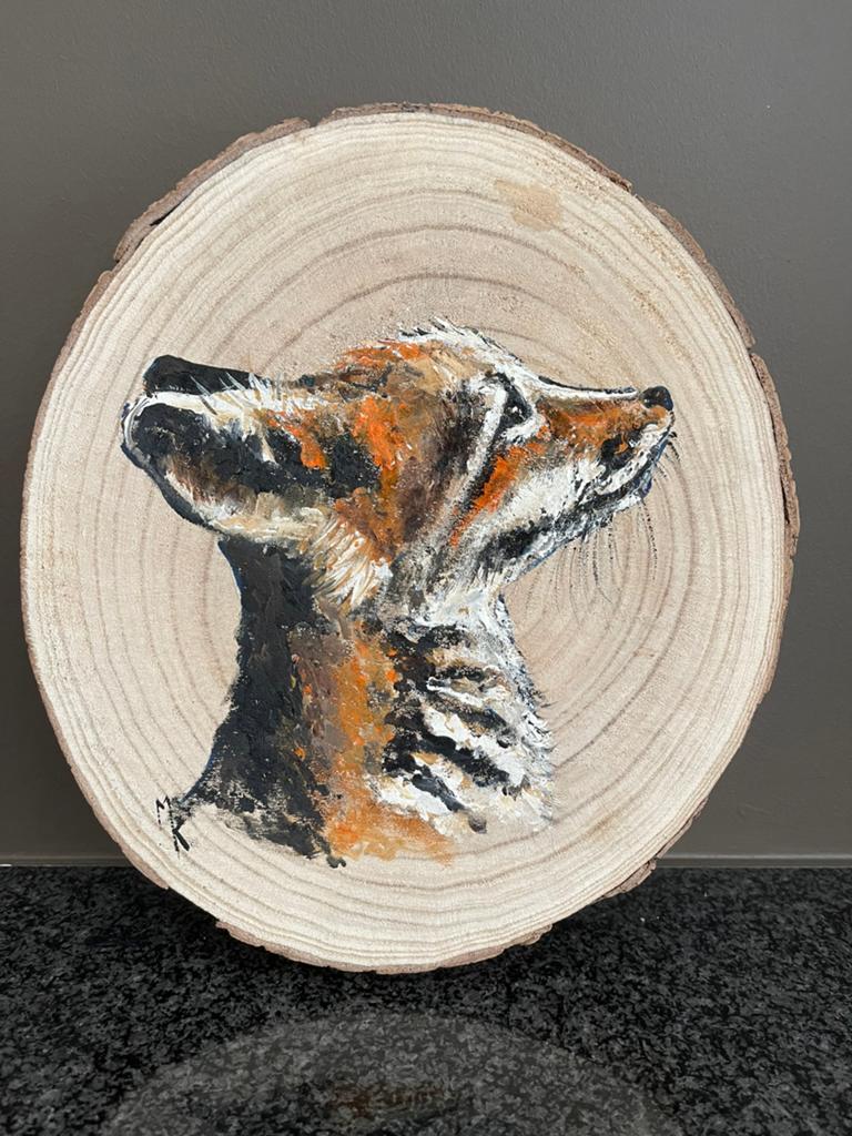 Schilderij vosje op boomschijf Mk Art, Ophalen of Verzenden