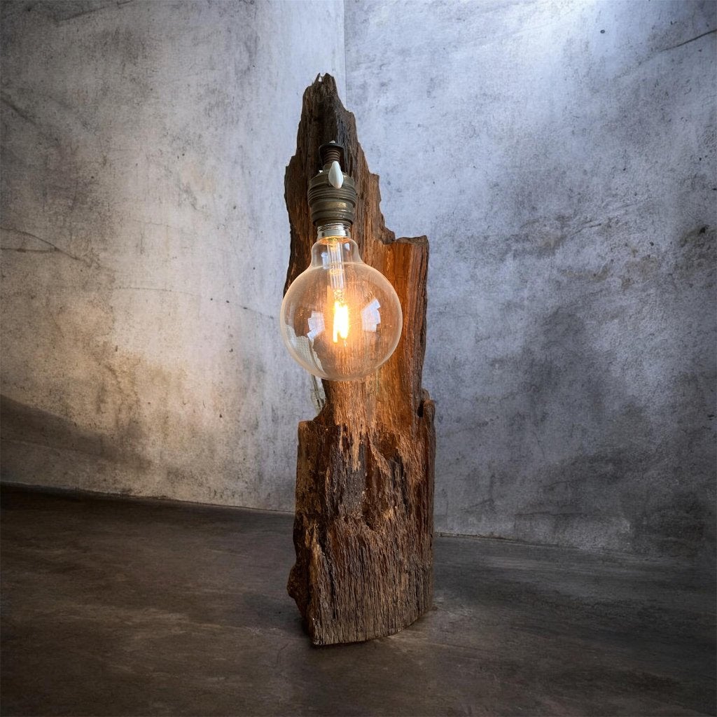 Rustieke tafellamp op verweerde eik - 55cm, Ophalen, Hout, Industrieel