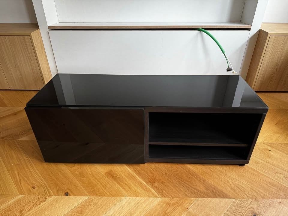 IKEA BESTÅ meuble TV noir laqué 120 cm + plateau verre, 25 à 50 cm, Moins de 100 cm, 100 à 150 cm, Enlèvement