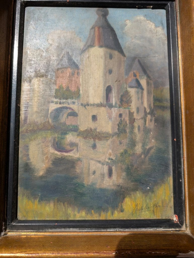 Tableau ancien signé – huile sur panneau, Cadre spécial, Enlèvement ou Envoi, Peinture à l'huile, Panneau