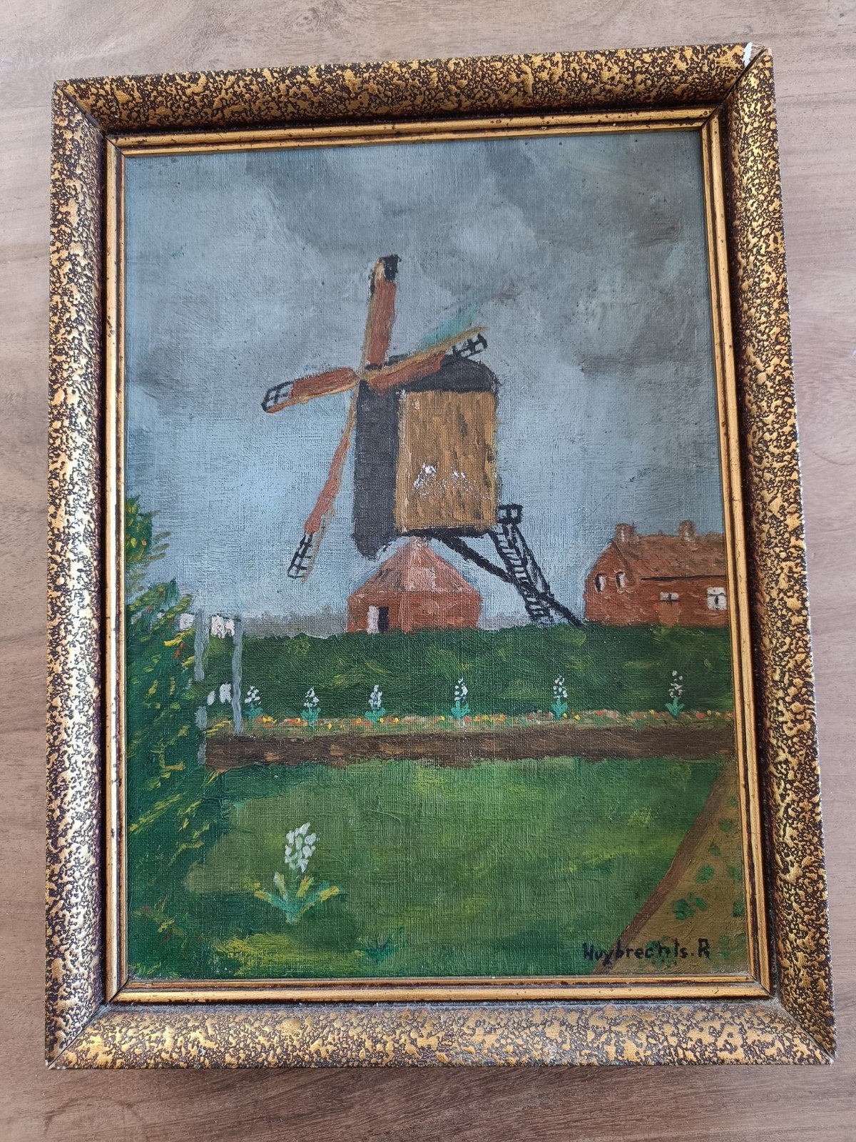 schilderij molen Huybrechts R., Antiek en Kunst, Ophalen of Verzenden, Gesigneerd, Stads- / dorpsgezicht