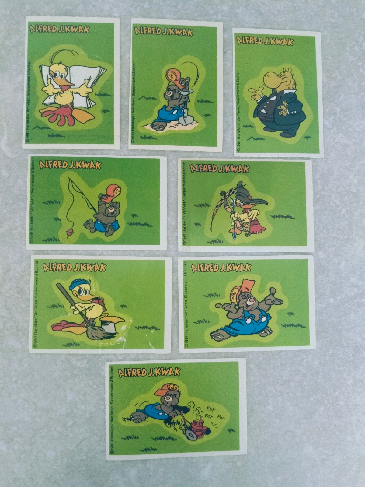 8 vintage plaatjes Alfred J. Kwak uit 1991 milkyway, Verzamelen, Ophalen of Verzenden