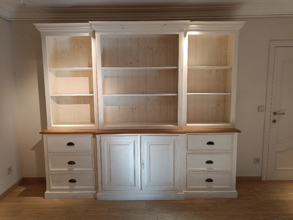 Landelijke kasten wit/eiken: boekenkast + buffetkast, Huis en Inrichting, Ophalen, 200 cm of meer, Zo goed als nieuw, Landelijk / Cottage