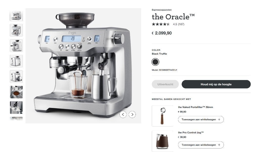 Sage The Oracle volledig automatisch - nieuwprijs 2100 euro, Enlèvement, Utilisé, Machine à espresso, Réservoir d'eau amovible