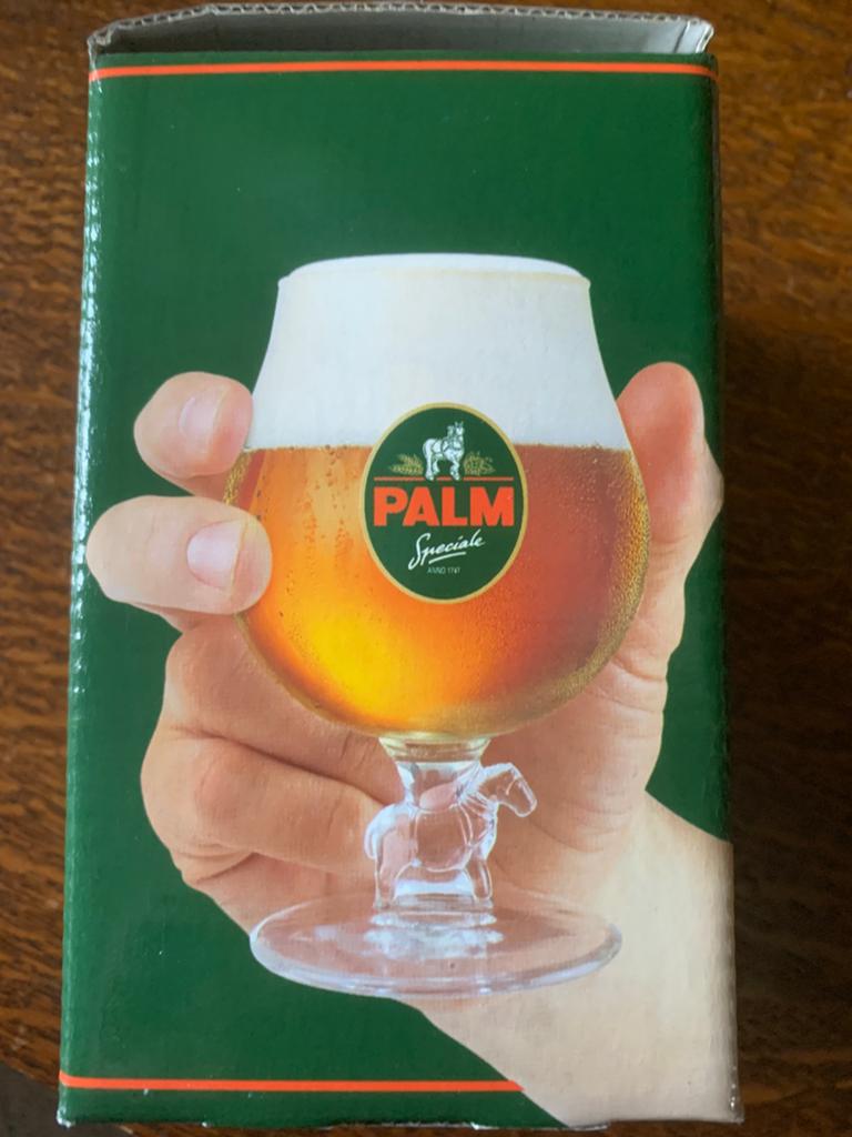 2 palmglazen met paardje vanop foto in doos, Verzamelen, Ophalen, Nieuw