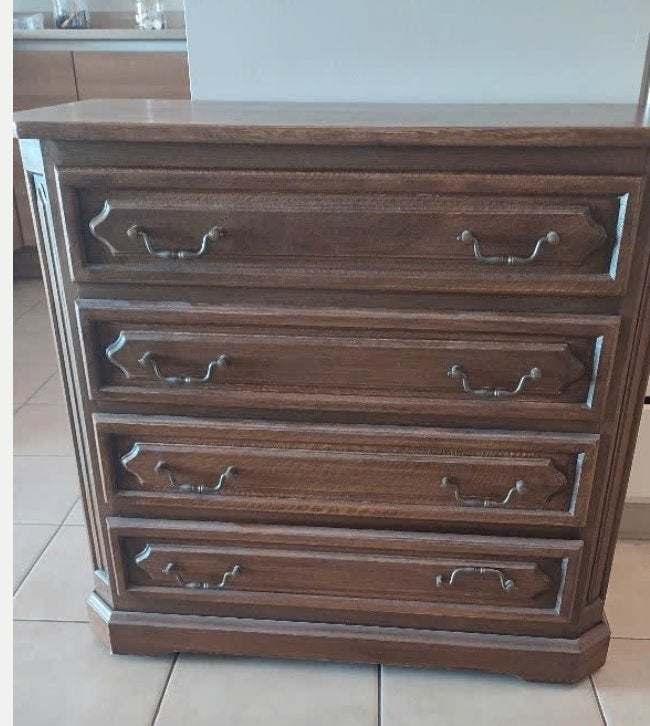 Klassieke eikenhouten ladekast / commode – 4 laden, 3 ou 4 tiroirs, 25 à 50 cm, Moins de 100 cm, Enlèvement
