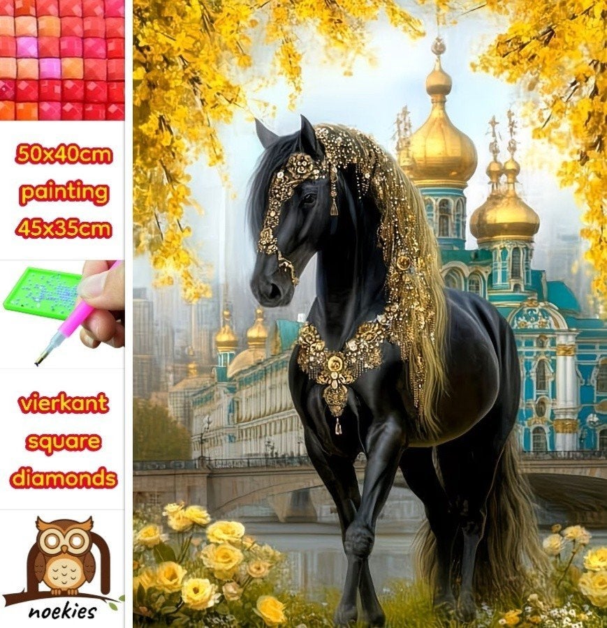 50x40cm Diamond Painting paard paleis (vierkant) nr 60, Verzenden, Nieuw, Meerkleurig, Overige materialen