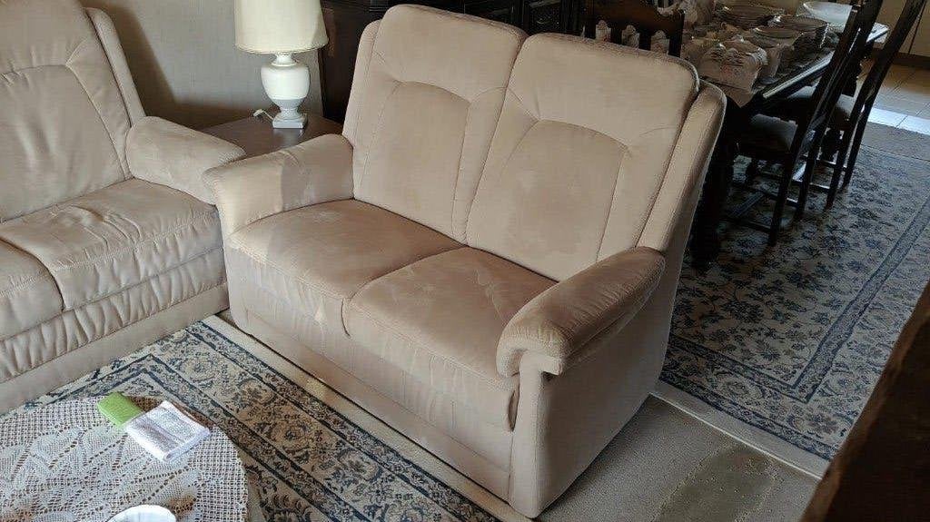 Te koop: Tweezit zetel (beige), 75 à 100 cm, Moins de 150 cm, Banc droit, Comme neuf