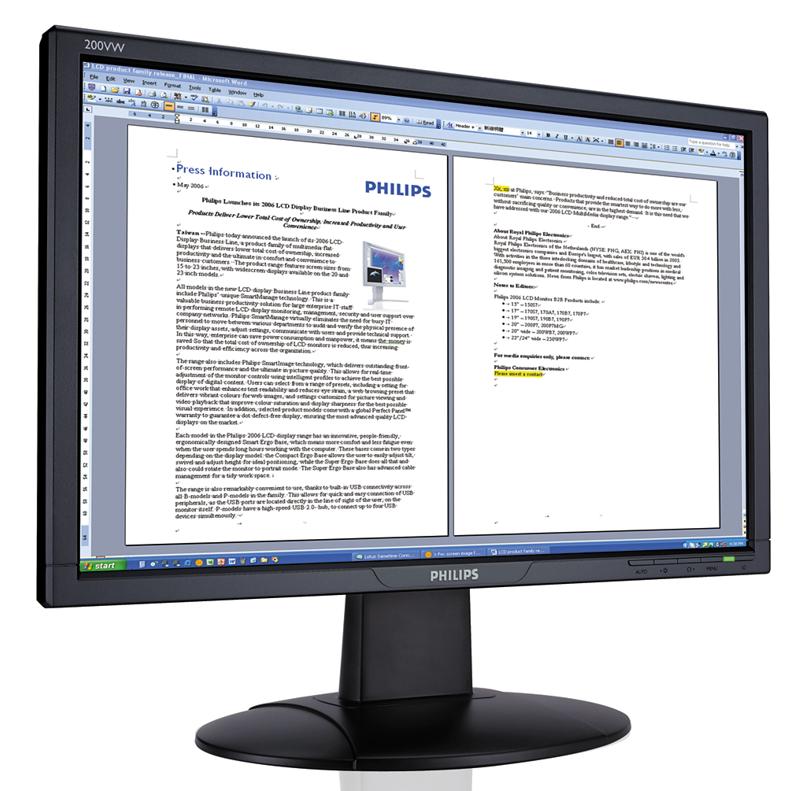 Philips LCD monitor 200VWS8, Informatique & Logiciels, Moniteurs, Autres types, Autres résolutions, 5 ms ou plus, 60 Hz ou moins