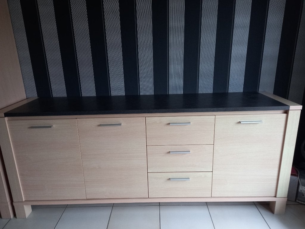 Eetplaats, Huis en Inrichting, Complete eetkamers, Ophalen, Gebruikt, Lichte kleur + donker bovenblad, 4 tot 6 stoelen