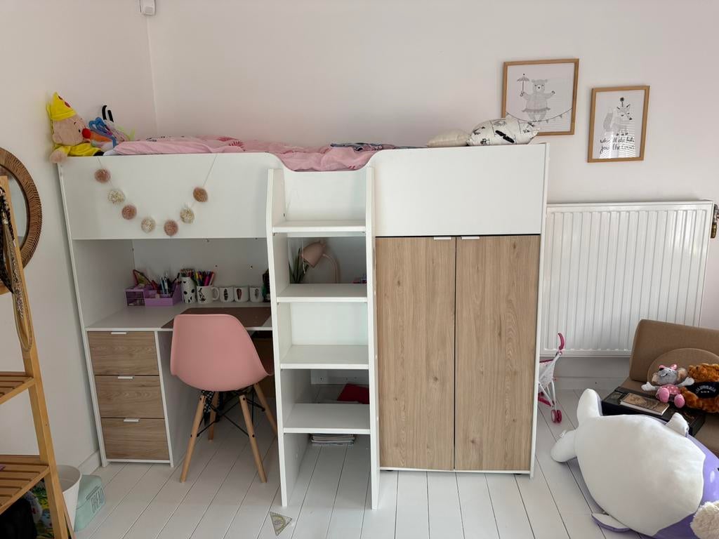 Halfhoogslaper 90 x 200 - wit/eik, Kinderen en Baby's, Ophalen, Gebruikt, Halfhoogslaper