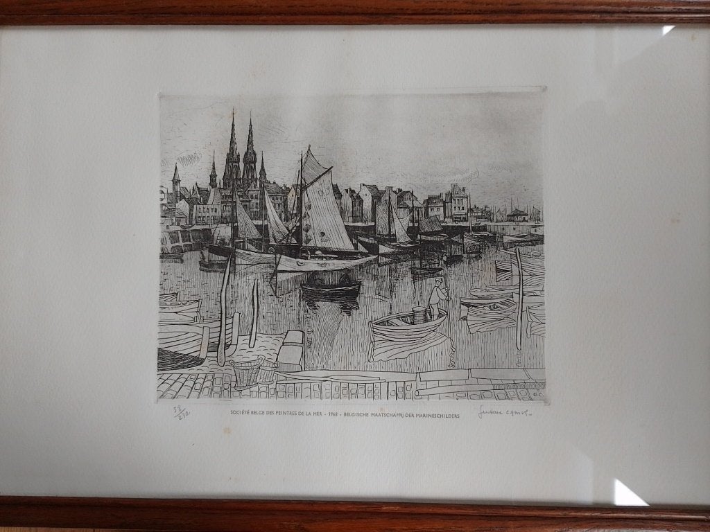 Gustave Camus  1914 - 1984   Ets  Marineschilders, Antiek en Kunst, Kunst | Etsen en Gravures, Verzenden, Ets, Genummerd