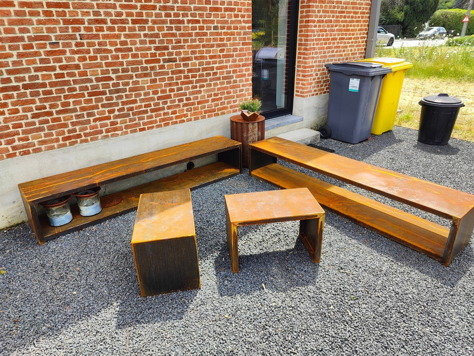 Tuinbank Cortenstaal 2000*400*400 met houtopslag, Ophalen, Nieuw, Metaal